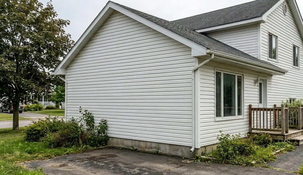 Residential house with clean, restored white siding after professional softwash service in Lafayette