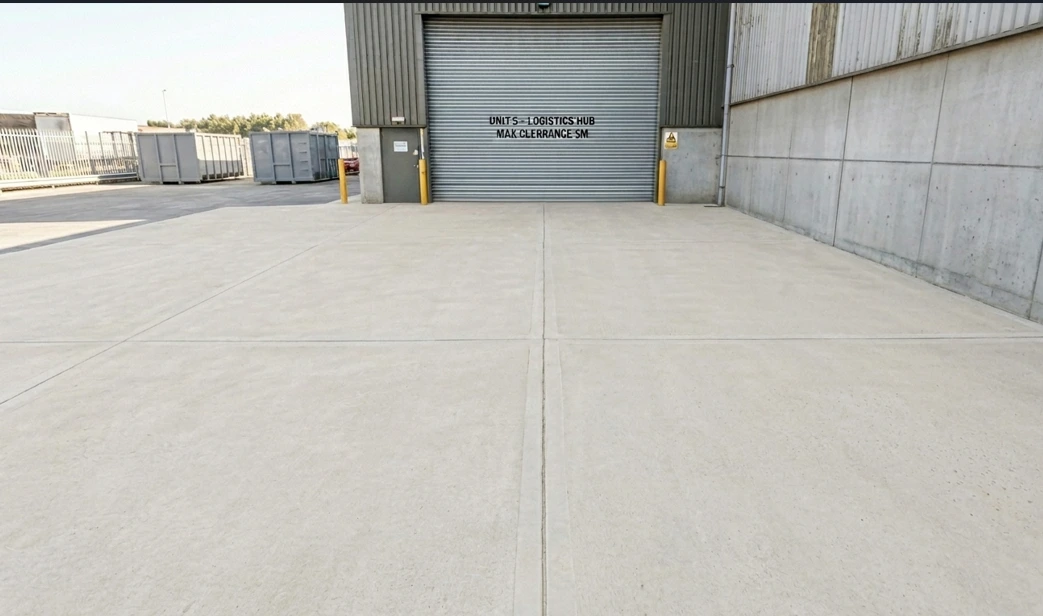 Clean commercial concrete surface after professional pressure washing and restoration services in Lafayette, Louisiana area.