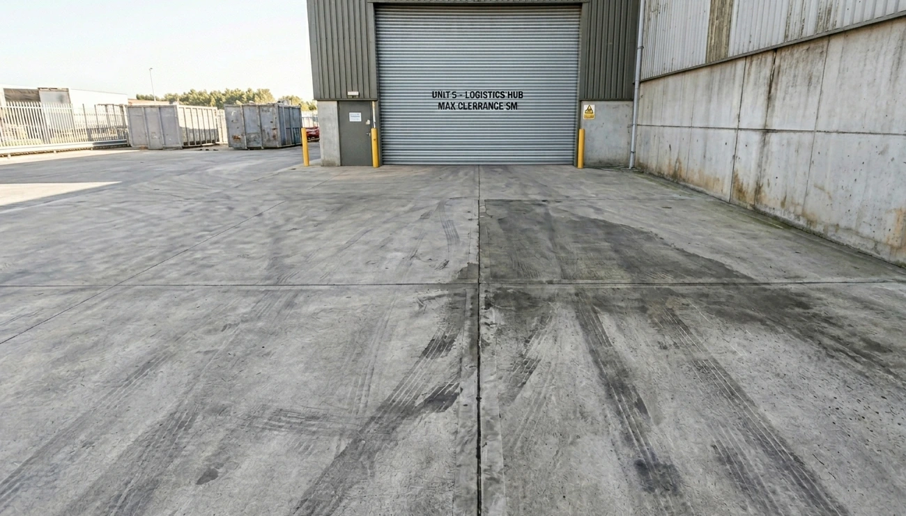 Witness the dramatic before state of our commercial concrete pressure washing services in Lafayette, Louisiana.