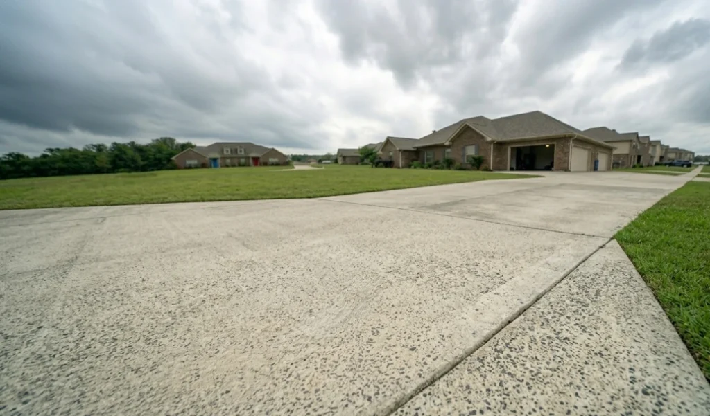 Pristine residential concrete driveway after professional pressure washing service in Lafayette, Louisiana, showing deep clean results.