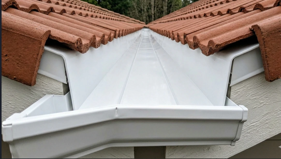 Sparkling clean residential gutters after professional cleaning services provided in the Lafayette, Louisiana area.