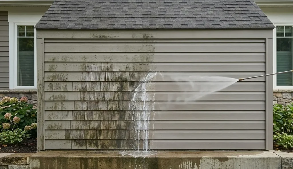 Professional softwash cleaning of vinyl siding in Lafayette, ensuring no damage or water intrusion